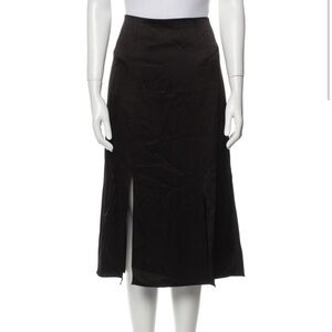 Alice + Olivia black satiny midi skirt with side slit size medium